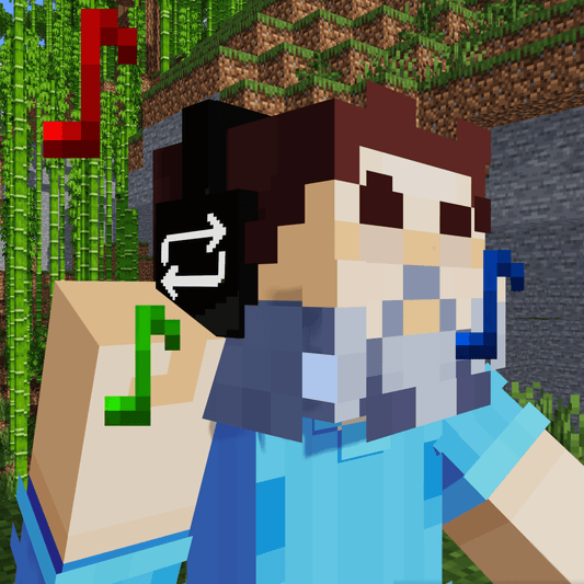 Minecraft character listening to music in a bamboo forest